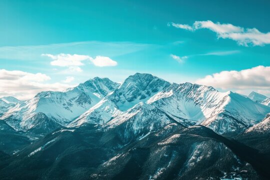 Alpine snowy mountains with cloudy sky
