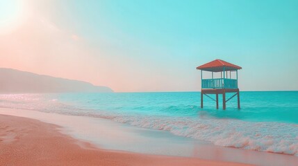 Obraz premium Pastel beach hut on the shore