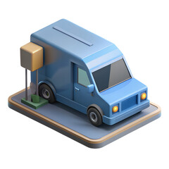 Fototapeta premium Miniature electric delivery van with wireless charging – 3D logistics icon