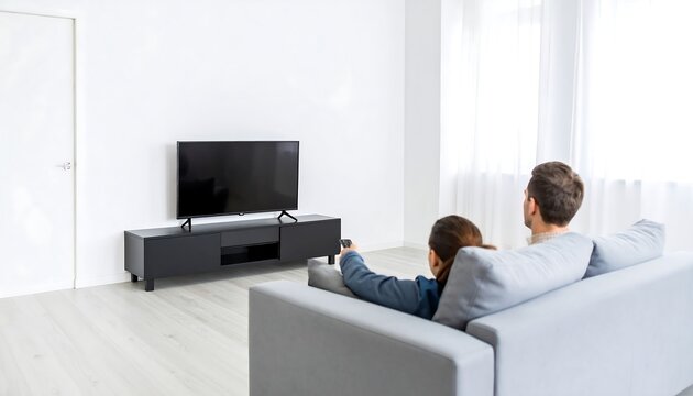 Father And Son Relaxing On Couch Watching Television Together. - Powered by Adobe