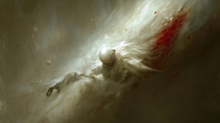 Obraz premium Pale figure, swirling, ethereal, with bloodstains, in a hazy, light-filled space