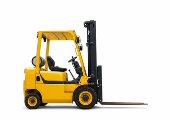 Yellow Forklift Isolated on White Background, Side View