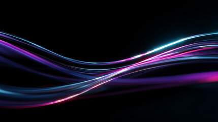 Abstract colorful light waves on a dark background. The image features smooth flowing lines in shades of blue, pink, and purple, creating a dynamic visual effect.