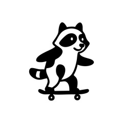 Black and white cartoon raccoon facing right