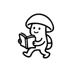 Cute mushroom character reading a book