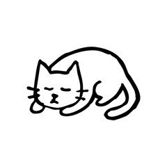 Black line drawing of a sleeping cat