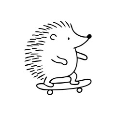 Simple black line drawing of a cartoon hedgehog