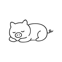 Black outline drawing of a sleeping pig