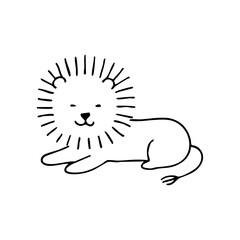 Simple black line drawing of a resting lion