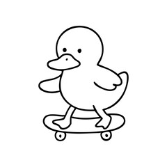 Simple black line drawing of a cute cartoon duck