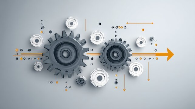 Minimalist gears and arrows, symbolizing business process reengineering and the improvement of operations .