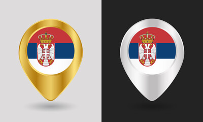 Obraz premium Gold and Silver Serbia Flag Map Pin Icon