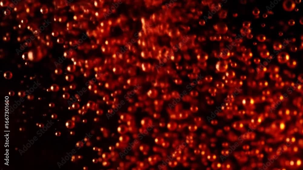 Aufkleber dynamic red bubbles flowing in dark liquid macro close up shot shiny texture pattern abstract backgr