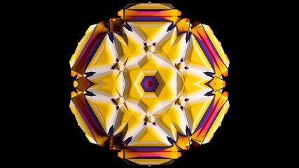 3d render of abstract art video animation with surreal mandala fractal cubical symmetry object in rotation transformation process based on cubes geometry shapes in white plastic in orange purple color - Powered by Adobe