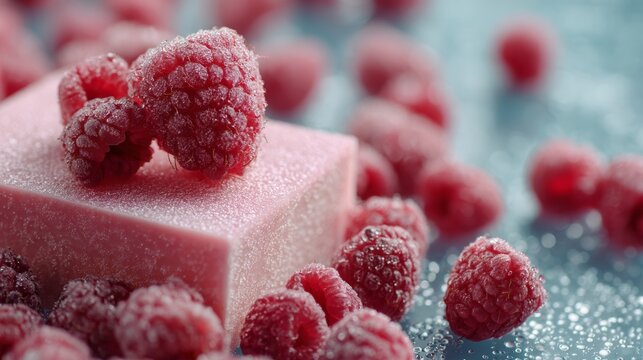Pink candy with raspberries dessert lifestyle food design composition inspiration sweetness
