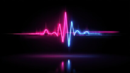 Neon pink and blue heartbeat pulse on black background with glowing light effects.