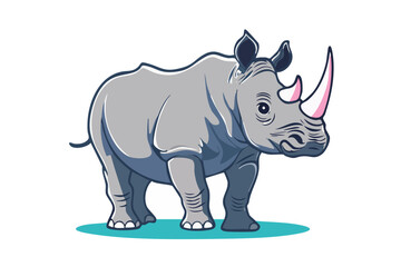 Fototapeta premium 二本角が特徴的なサイを描いた動物ベクターイラスト