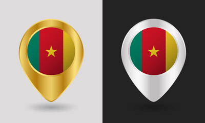 Fototapeta premium Gold and Silver Cameroon Flag Map Pin Icon