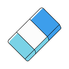Simple graphic illustration of a rectangular blue and white eraser