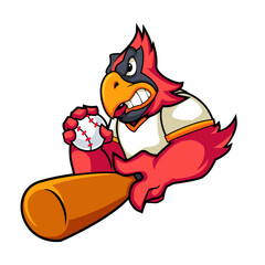 Cool Angry cardinal  Bird Baseball Mascot Cartoon Illustration