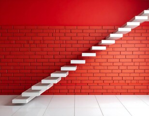 Modern stairway against a red brick wall