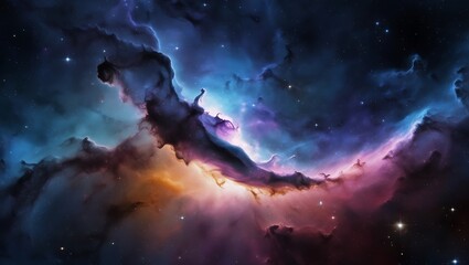 Fototapeta premium Colorful Space Nebula Background – Vibrant Galactic Starfield with Blue, Pink, and Orange Glow