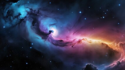 Colorful Space Nebula Background – Vibrant Galactic Starfield with Blue, Pink, and Orange Glow