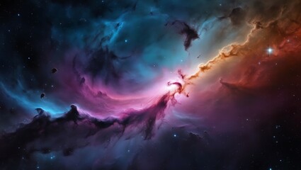 Colorful Space Nebula Background – Vibrant Galactic Starfield with Blue, Pink, and Orange Glow