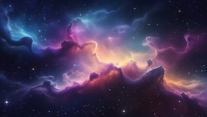 Fototapeta premium Colorful Space Nebula Background – Vibrant Galactic Starfield with Blue, Pink, and Orange Glow