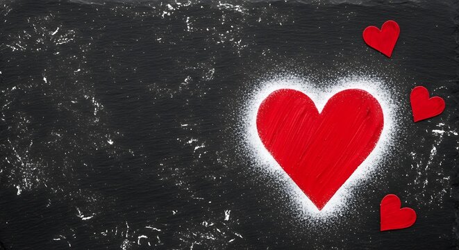 Red Heart on Chalkboard Background.