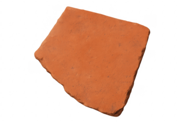 Single red clay brick shard isolated on transparent background