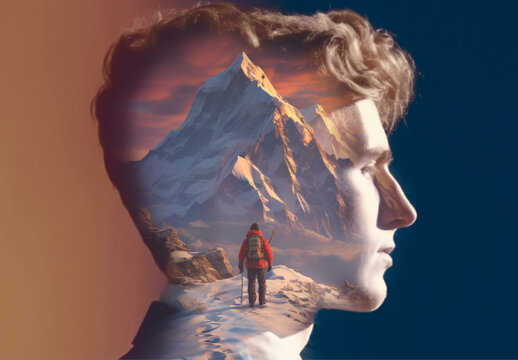 Orange Mist Mountain Image Effect Double Exposure Mountain Portrait