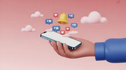 Hand holding smartphone with social media notifications