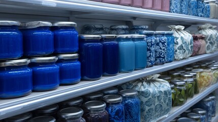 Blue jars lifestyle design composition inspiration modern stylish decorative bold minimal organized functional aesthetic clean creative commercial industrial