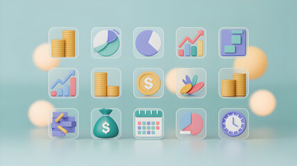 Collection of 3D financial and business icons finance