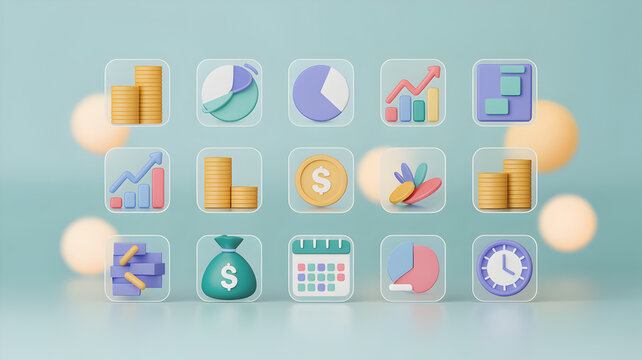Collection of 3D financial and business icons finance - Powered by Adobe