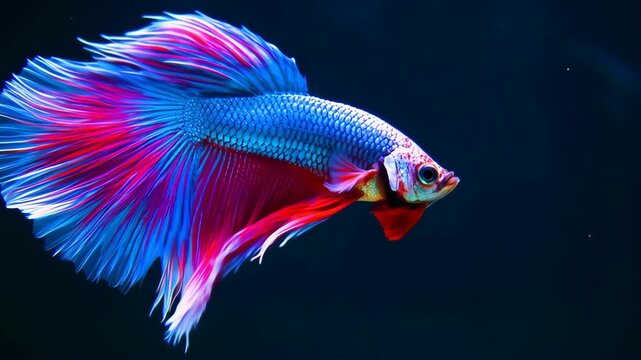Vibrant betta fish with flowing fins against a dark backdrop