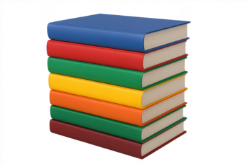 Stack of colorful books forming a rainbow with transparent background