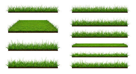 Obraz premium Variety of grass patches, seamless vector borders for landscape design elements