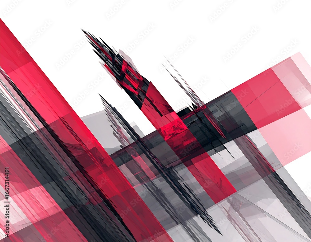 Poster dynamic abstract composition with red and gray geometric shapes layering