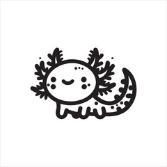 Fototapeta premium Cute Cartoon Axolotl in Simple Line Art Style.