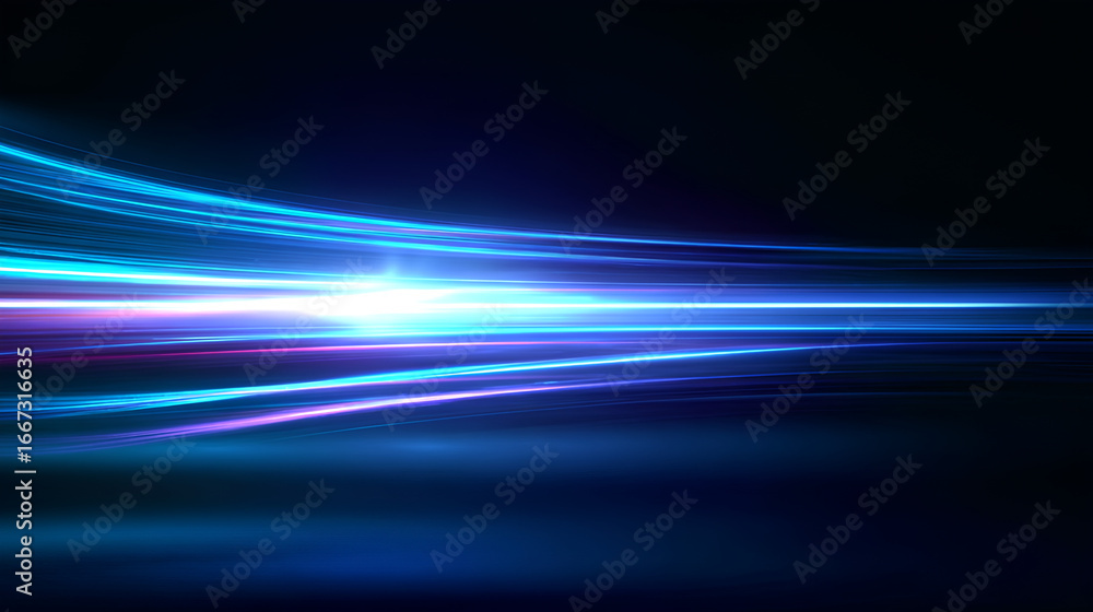 Poster blue beam and light glow in abstract line blur. trail, bright streak effect, flash and ray vector on