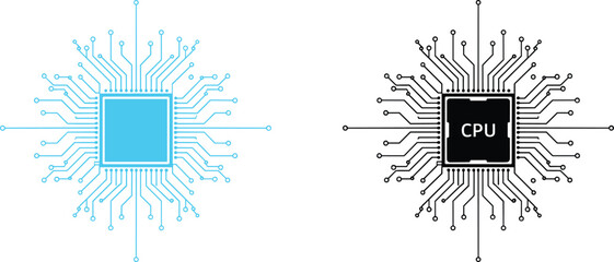 Fototapeta premium CPU and microchip icon, integrated circuit illustration, tech hardware graphic, processor connectivity design, digital electronics symbol, computing component art