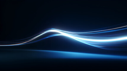 blur effect and laser beam with glowing blue line streak on night background, as each curve creates a long speed line and the final flash reveals the last line. Stock Illustration