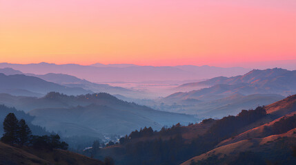 Obraz premium Calm Landscape of Hills at Sunrise with Yellow and Pink Tones
