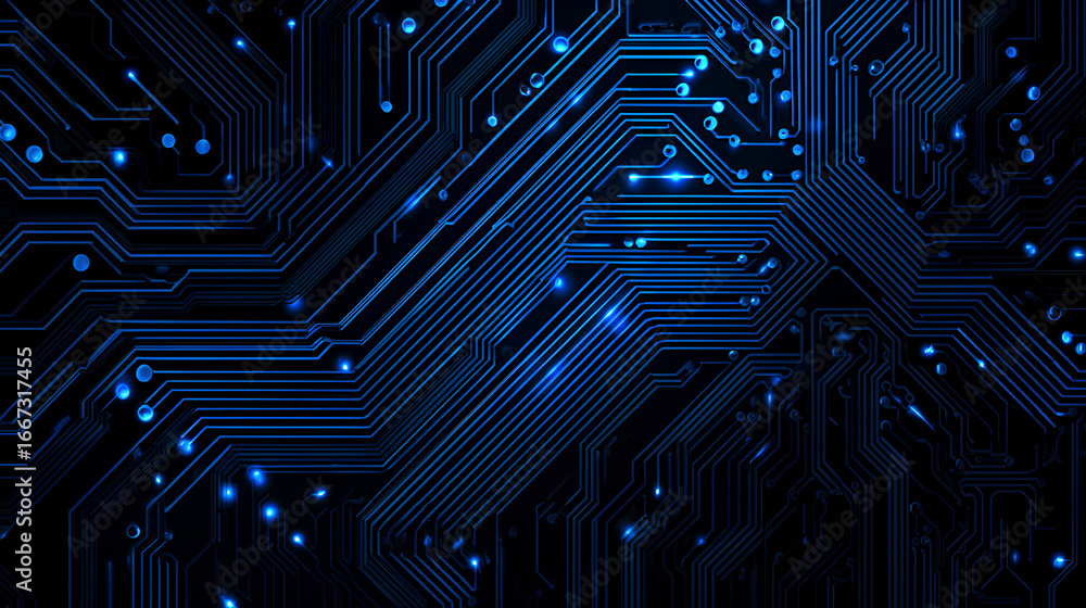 Poster circuit blue board texture on black technology web banner background. ai chip innovation concept. te