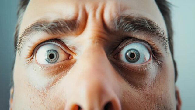 A man with a very angry expression on his face. His eyes are wide open and his eyebrows are raised
