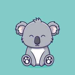 Cute and Happy Koala Bear Mascot Smiling with Closed Eyes Adorable Cartoon Character Sitting Down on the Ground