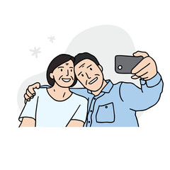 An old couple taking a sweet selfie