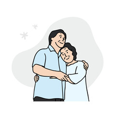 an old couple hugging each other affectionately